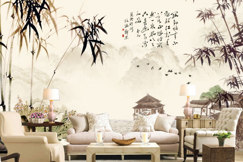 中式背景墙.水墨竹